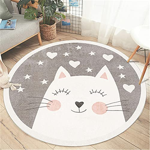Kinderteppich Rund Teppich Kinderzimmer Verdicken Kaschmirimitat Weich Karikatur Babymatte Rutschfest Groß Spielmatte (Katze,80cm)