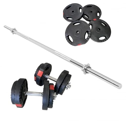 GORILLA SPORTS® Hantelset - 60kg, 100kg oder 130kg, Langhantelstange 170cm, 2 Kurzhanteln, 30mm Hantelscheiben aus Kunststoff, mit Sternverschlüssen - Langhantel, Hantel Set, Gewichte, Fitness