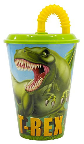 GOBELET RÉUTILISABLE POUR ENFANTS AVEC PAILLE EN PLASTIQUE SANS BPA 430 ML | DINOSAUR, Única, Dinosaures