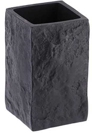 Tendance – Quadratischer Polyresin-Becher mit Steinoptik, 230 ml – Schwarz – Badezimmer – Freistehendes Badezimmeraccessoire