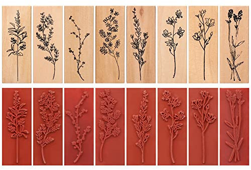 Tvoip 8 Stück Vintage Standard Stempel Nähen Stamping Gras Pflanzen Holz Gummi Stempel Handwerk DIY Scrapbooking Kunst Heimzubehör