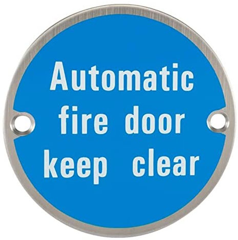 Cartello automatico per porta antincendio in acciaio inox, 76 mm, con fissaggi