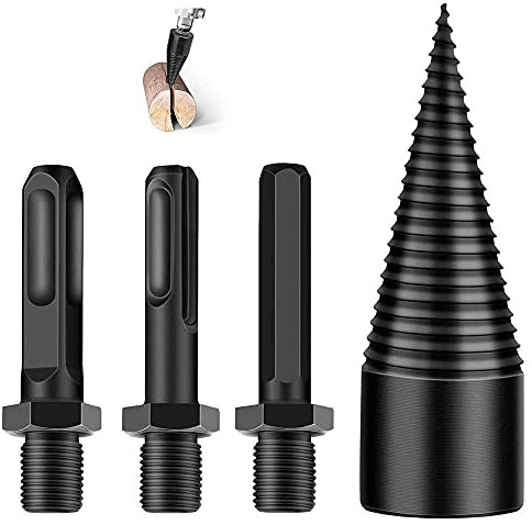 Frunimall Brennholzbohrer mit Rundem Schaft,Profi Bohrer Holzspalter Schraube Kegel,Spaltholzkegel Holzspalterbohrer,Spiralbohrer Kegelspalter mit 3 Bohrgriffe,für den Haushalt(42mm)
