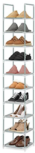 Voency Schuhregal mit 10 Ebenen, schmal hoch Schuhschrank, freistehender, stapelbarer Schuhregal-Organizer, Shoe Rack für Flur Eingangsbereich, Schlafzimmer, Grau