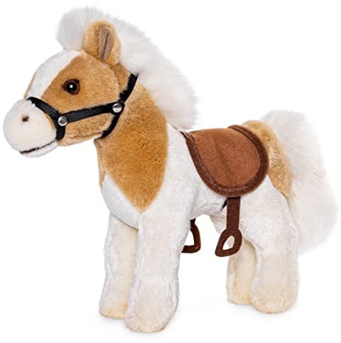 Uni-Toys - Pferd, stehend, beige-weiß (mit Sattel und Steigbügel) - 23 cm (Länge) - Plüschtier, Kuscheltier