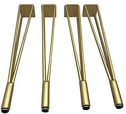 Lot de 4 Pieds de Table en métal FurLegs 71 cm en épingle à Cheveux pour Table Basse, Table à Manger, Style Moderne du Milieu du siècle, Noir/doré