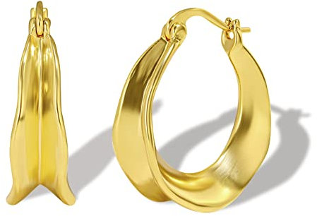 ALEXCRAFT Chunky Creolen Gold klein 14K Oval Ohrringe Vergoldet Goldene Ohrringe Damen Hypoallergen Chunky Gold Hoop Earrings