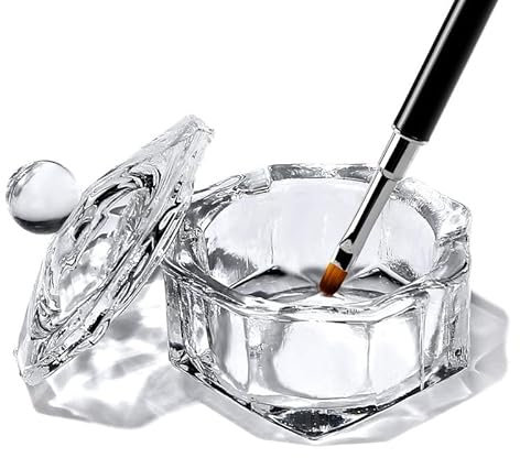 ProTech 1 pc Glass Crystal Acrylic Liquid Holder Dish, Professional Dappen Dish Glass Cup with Lid Bowl for Acrylic Powder Monomer Nail Tool, For Mixing Eyebrow Tint, Manicure Tool
