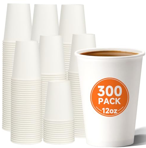 METAPRINT 300 Pack 12 oz Disposable Paper Coffee Cups, White