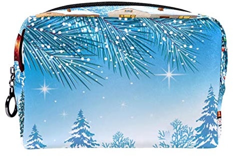 Kleine Make-up-Tasche für Frauen,Reise-Kosmetiktasche,Fröhlicher Weihnachtsbaum-Schneemann,Kosmetik-Make-up-Organizer zum Mitnehmen
