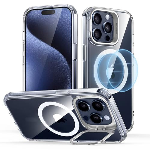 ESR for iPhone 15 Pro Max Case, Compatible with MagSafe, Military-Grade Protective Case, Built-In Stash Stand Phone Case, Scratch-Resistant Back Cover, Classic Series, Clear
