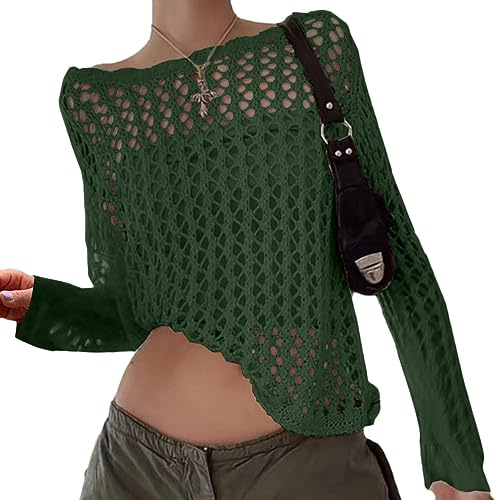 ORANDESIGNE Femme Pull en Tricot Haut Court Tricoté Y2K à Manches Longues Chemise Cache-cœur Évidée à Blocs de Couleurs Top en Tricoté à Encolure Carrée Streetwear