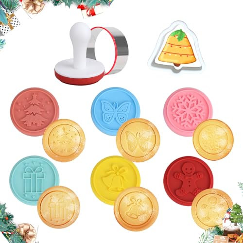 7 PCS Timbres à Biscuits de Noël Inclus 6 Tampons et 1 Emporte-Pièces, Ensemble de Biscuits pour la Cuisson de Bricolage, Moule de Gaufrage de Biscuits de Qualité pour la Fête de Vacances