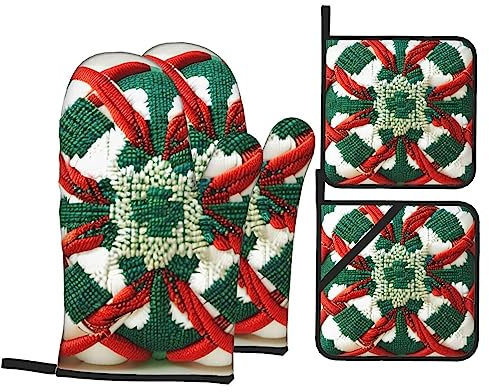 Lot de 4 maniques et maniques en tissu de laine résistant à la chaleur pour la cuisine, la pâtisserie, le barbecue