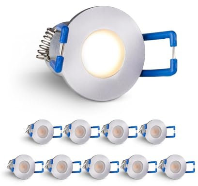 LongLife LED 10er Set Einbaustrahler Mini 3W 2700K silber IP65 Dimmbare Strahler für Terrassenüberdachung, Carports, Dachüberständen