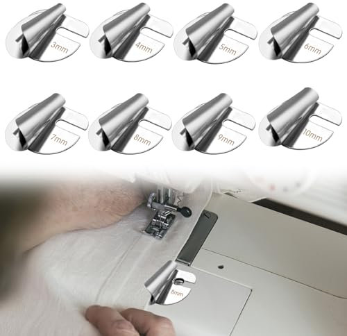 8Pcs Pied pour Ourlet roulé Universel, 3-10mm Pied biche pour Ourlet roulé Pied biche pour Machine à Coudre, 8 Sizes Pied Pression l'ourlet roulé Attachement l'ourlet roulé pour Machine à Coudre
