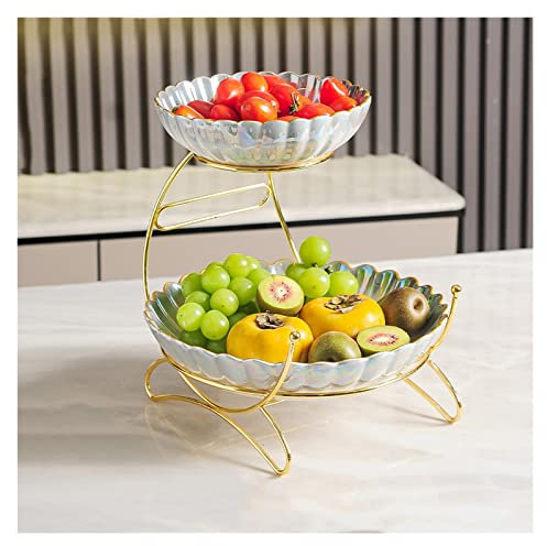 OQHAIR Frutero de Lujo Ligero, Plato de cerámica de 2 Niveles para Frutos Secos, Soporte de exhibición de Frutos Secos de Alta Gama, Bandeja de Almacenamiento de Dulces para decoración de