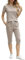 Aottori Jogginganzug Damen Set Rundhals Kurze Ärmel Trainingsanzug Zweiteiler Elegant Hausanzug Freizeitanzug Sportanzug 2 Teiler Sommer Outfits Khaki XXL