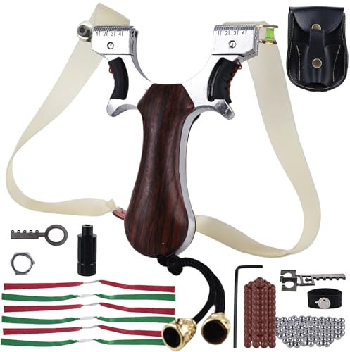 Steinschleuder Schleuder Zwille Set, Professionelle Holz Jagdslingshot Schleuder mit Gummibändern 100 Stahlkugeln 100 Tonkugeln Montageanleitung Zwille Katapult für Erwachsene Outdoor Sport Jagd