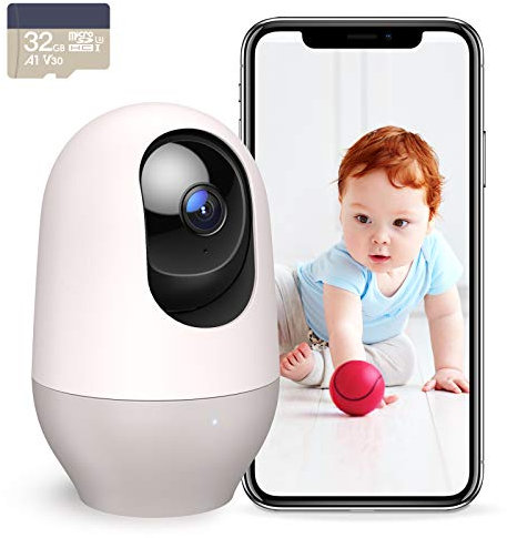 nooie Babyphone mit SD-Karte, Babyphone mit Kamera, 360°-Kamera, WLAN-Babykamera mit Telefon-App, AI-Bewegungsverfolgung und Geräuscherkennung, 1080P-Nachtsicht, Zwei-Wege-Audio