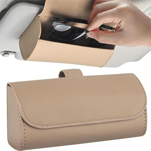 YZECEBNF Auto Brillenetui Sonnenbrillenhalter Für P-orsche Cayenne 2018-2022, Magnet Leder Brillenhalter Sonnenblende Glasses Case Holder Aufbewahrungsbox Innenraum ZubehöR,B/Beige