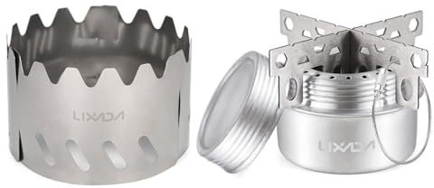 Lixada Backpacking-Herd-Set, tragbar, mit Windschutzscheibe, Deckel und Ständer, Alkoholkocher, Aluminiumlegierung, ultraleicht, stabil, für Camping, Wandern, Reisen