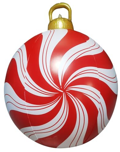 Bola inflable de Navidad de bastón de caramelo de 60 cm, globo gigante de Navidad, adornos de bolas de Navidad, bola inflable decorada al aire libre, para árbol de Navidad, decoración de patio, jardín
