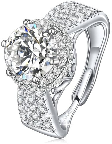 Aolcev Damen Verlobungsring Silber 925 3 Karat Moissanit Zirkon Verstellbar Glänzend Cubic Promise Ring Eheringe (Einstellbare 5-10mm)