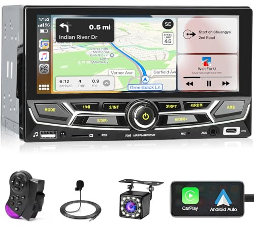 Inefala Autoradio Bluetooth 2 Din con Carplay Android Auto 6,9 Pollici Touchscreen Stereo Auto Supporta Bluetooth Vivavoce/Mirror Link/FM Radio/USB/Tipo-C/AUX/TF/EQ con Telecamera Posteriore
