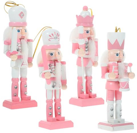 Veemoon Lot de 4 petits casse-noisettes à suspendre pour décoration de Noël - Rose - Soldat de Noël