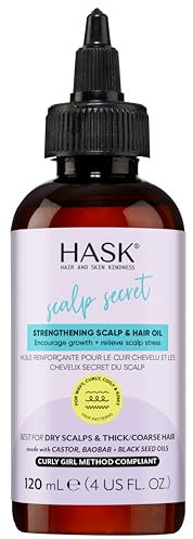 HASK Texture Series Stärkendes Kopfhaut- und Haaröl mit Rizinus-, Baobab- und Schwarzkümmelölen für lockiges, lockiges und kinkiges Haar, glutenfrei, sulfatfrei, tierversuchsfrei - 1 Flasche mit 120