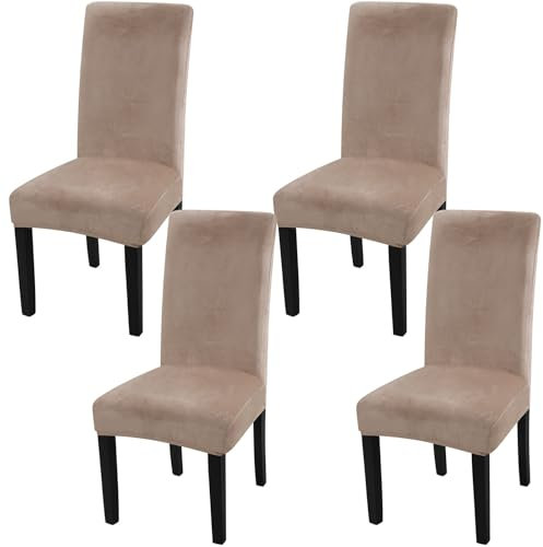 Fuloon Stuhlhussen Samt, Universal Stuhlüberzug 4er Set Stretch Stuhlbezug Protector Cover, Abnehmbar Waschbar Chair Cover für Hotel, Esszimmer, Zeremonie, Bankett Hochzeit Party,Grau