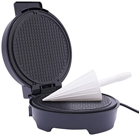 Ecoggeder 1200W Eiswaffeltütenmaschine Waffeltüten und Schüsselmaschine mit Antihaftbeschichtung Hörncheneisen Hauchdünne Waffeln für Herstellung von Eistüten, Eiertüten, Waffeltüten