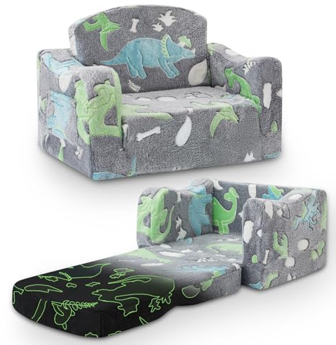 aodisman Thick Comfy Toddler Chair and Couch for Kids,2-in-1 Soft Plush Fold Out Sofa for Children,Convertible Couch to Lounger for Toddler