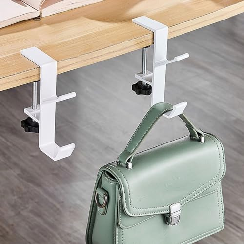 KISOY Taschenhaken für Tisch, Schreibtisch, Tasche, Haken, Geldbörsenaufhänger für Tisch, Rucksack, Kopfhörer, Untertischhaken, Taschenhalter für Tisch, Weiß, 2 Stück