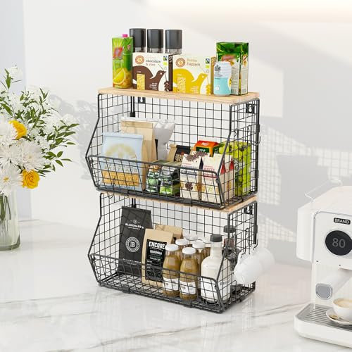 WELDUN Fruit Basket Metal, Kitchen Hanging Fruit Bowl with Banana Hanger, Kitchen Countertop Rack, Wall mounted Storage Baskets for Vegetables, Fruit, Bread