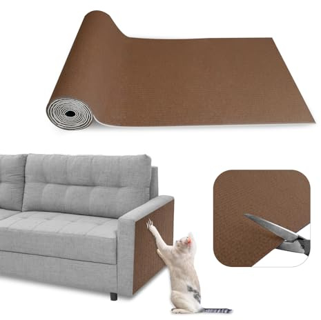 SDLDEER Cat Scratching Mat, 40 x 200 cm Self Adhesive Cat Scratch Mat, DIY Trimmable Climbing Wall Scratcher Protector, Anti Scratch Furniture Protector for Carpets, Sofa, Floors, Walls (Brown)
