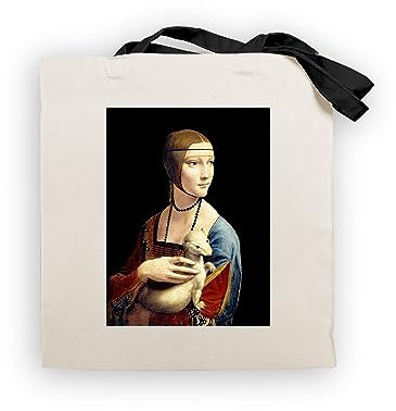 Artexia Van Gogh Tote Bag 38 x 42 cm Einkaufstasche Baumwolle mit langen Griffen 70 cm Stofftasche Shopper Baumwolle Kunst Leinwand Tasche Geschenkidee, Hermelin, 42 cm x 38 cm x 1 cm
