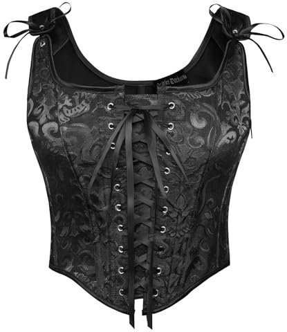 SCARLET DARKNESS Ladies Vintage Corset Top for Women Plus Size Lace-up Renaissance Overbust Vest Square Neck Tie Bustier Black Jacquard Crop Tops 18