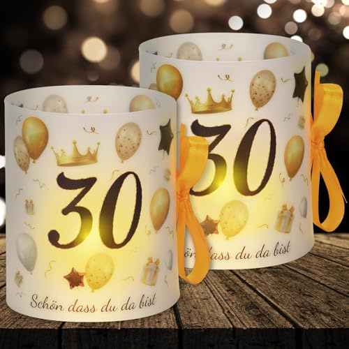 16 Windlichter Tischdeko Deko 30 Geburtstag Frauen Happy Birthday 30. Geburtstag Tischdeko für Partys, Taufen, Kommunionen, Mitzvahs Teelicht oder Kerzen Deko (mit farbigen Seilen)
