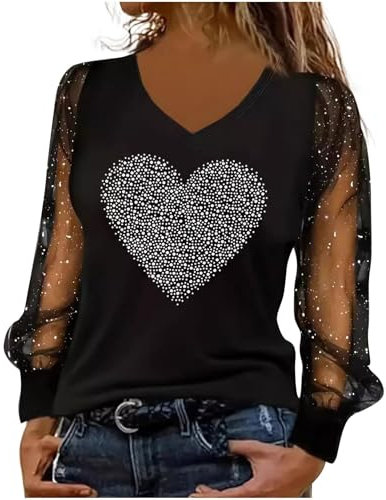 HXRYPG Glitzer Oberteile Damen Elegant Bluse Langarmshirt Pailletten Oberteil mit Mesh Sleeves Festliche Blusen Party Kleidung Glitzer Shirt Silvester Outfit Tunika Sexy Top blitzangebote 03 Schwarz M