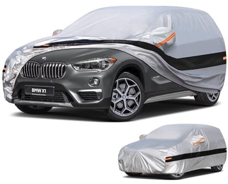 Holthly Autoabdeckung SUV Passend für BMW X1 E84/F48/F49/U11(2009-2025) 10 Schichten Vollgarage Auto Abdeckplane 100% Wasserdicht Autoplane Outdoor Autogarage Staubschutz,Wind,Regen und UV Schutz.