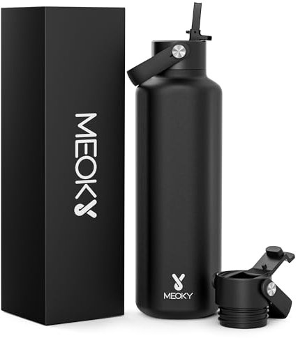 Meoky Insulated Water Bottle for Men: 710ml Stainless Steel Water Bottle with Straw and Flip Lid - BPA-Free for Sports Work - Commuters Gym Enthusiasts, Night