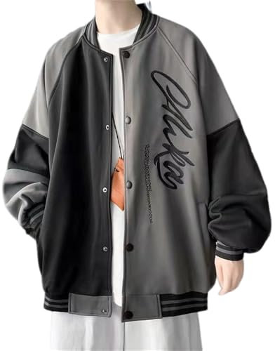 BASHAMAN Jacke Herren Hip Hop Einzigartig Vintage Baseballjacke Herren Casual Mode Gutaussehend Sport Jacke Herren Jugend Persönlichkeit Trend Langarm Jacke Herren E-Black S