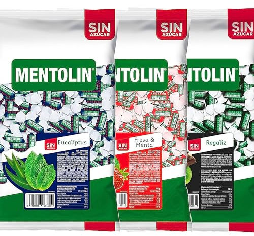 MENTOLIN PACK 3 Kg caramelos sin azúcar para la tos Eucaliptus & Fresa Menta & Regaliz
