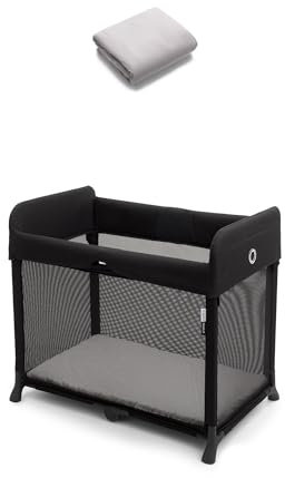 Bugaboo Stardust Set, 2-in-1, leichtes, faltbares Reisebett + Baumwoll-Laken, mit Matratze, in 1 Sekunde aufgeklappt, für Babys und Kleinkinder, inklusive Tragetasche, Midnight Black