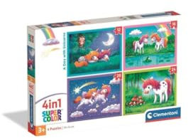 Clementoni Puzzle 4IN1 A Day with Unicorns 72 Stücke für Kindern 3-6 Jahre, Geschenk für Kinder, Puzzle für Kinder, Made in Italy, 21740