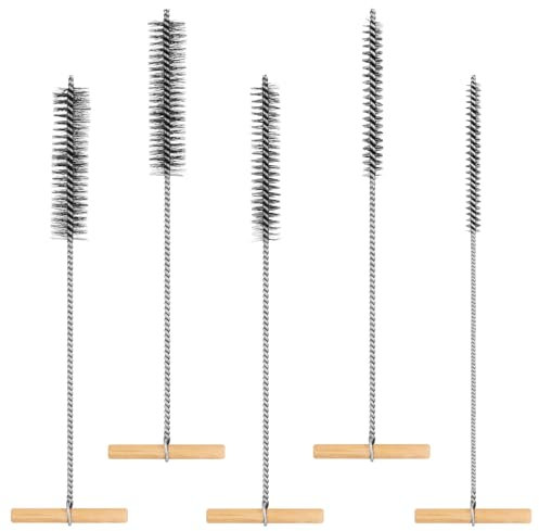 5 PCS Pipe Drill Hole Brush Set,8/12/16/20/25 mm T-Handle Pipe Cleaner Brush Stainless Steel Hole Brush,Wire Hole Brush for Cleaning for Hammer Drills