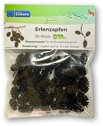 Erlenzapfen für Aquarien – 50/100 / 200 Stück – Naturprodukt zur Wasserpflege im Aquarium | Mit Huminstoffen | Für Garnelen, Welse & Schwarzwasser-Fische | Aus Europa (100 Stück)