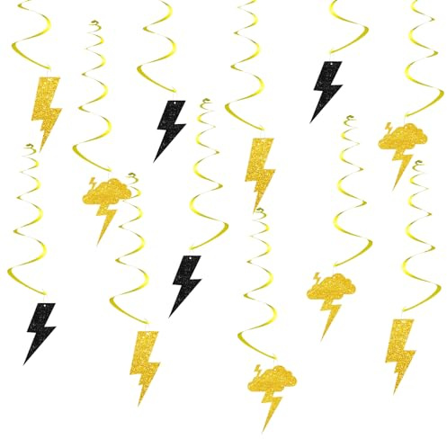 24pcs Lightning Hanging Swirl Decorations, Weather Ceiling Whirl Streamer Hanging Banner, Lightning Bolt Hanging Swirls for Weather Party Decoration